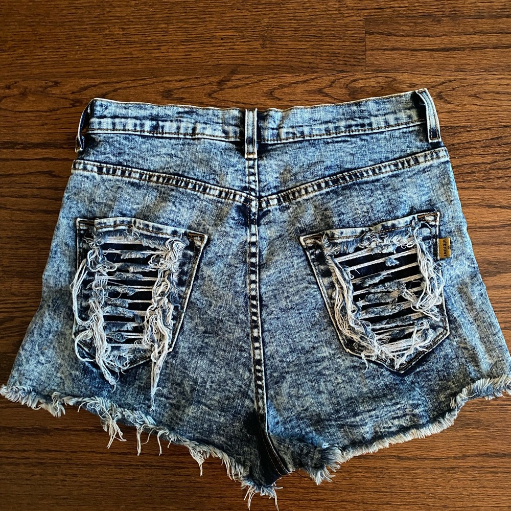 High-waisted Blue Distressed Jean Shorts